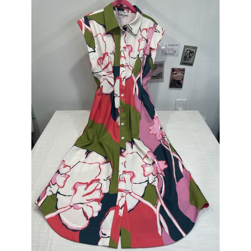Crosby by Mollie Burch Floral Midi Dress XXS Pink Green Pleated Pockets